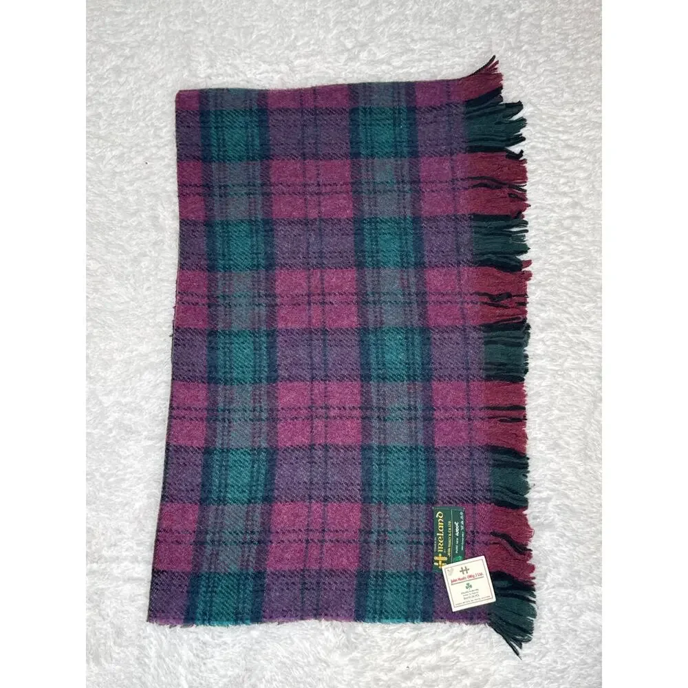 NWT Vintage John Hanley & Co L.T.D plus 90s woven fringed Plaid Wool Throw 54x40